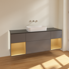 Тумба под раковину Villeroy & Boch Finion 160х50,1 см с подсветкой МДФ антрацит матовый лак/стекло черное матовое G742HFGK