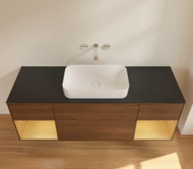 Тумба под раковину Villeroy & Boch Finion 160х50,1 см с подсветкой МДФ шпон грецкого ореха/стекло черное матовое G742HFGN