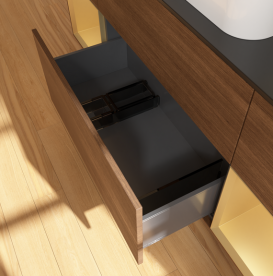 Тумба под раковину Villeroy & Boch Finion 160х50,1 см с подсветкой МДФ шпон грецкого ореха/стекло черное матовое G742HFGN