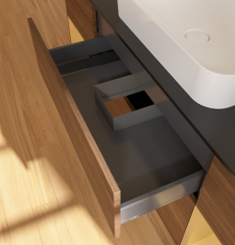 Тумба под раковину Villeroy & Boch Finion 160х50,1 см с подсветкой МДФ шпон грецкого ореха/стекло черное матовое G742HFGN