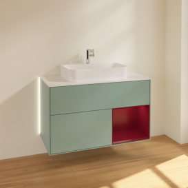 Тумба под раковину Villeroy & Boch Finion 100х50,1 см с подсветкой МДФ оливковый матовый лак/стекло белое матовое G371HBGM