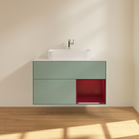 Тумба под раковину Villeroy & Boch Finion 100х50,1 см с подсветкой МДФ оливковый матовый лак/стекло белое матовое G371HBGM