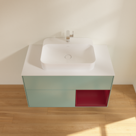 Тумба под раковину Villeroy & Boch Finion 100х50,1 см с подсветкой МДФ оливковый матовый лак/стекло белое матовое G371HBGM