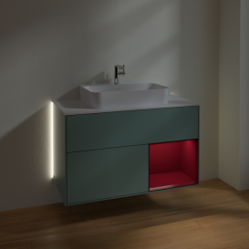 Тумба под раковину Villeroy & Boch Finion 100х50,1 см с подсветкой МДФ оливковый матовый лак/стекло белое матовое G371HBGM