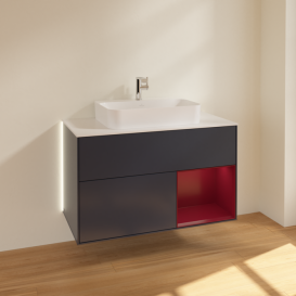Тумба под раковину Villeroy & Boch Finion 100х50,1 см с подсветкой МДФ темно-синий матовый лак/стекло белое матовое G371HBHG