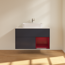 Тумба под раковину Villeroy & Boch Finion 100х50,1 см с подсветкой МДФ темно-синий матовый лак/стекло белое матовое G371HBHG