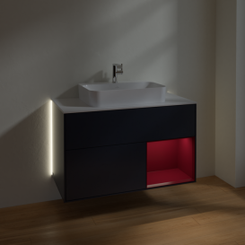 Тумба под раковину Villeroy & Boch Finion 100х50,1 см с подсветкой МДФ темно-синий матовый лак/стекло белое матовое G371HBHG
