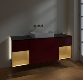 Тумба под раковину Villeroy & Boch Finion 160х50,1 см с подсветкой МДФ пион матовый лак/стекло черное матовое G742HFHB