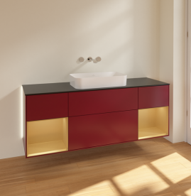 Тумба под раковину Villeroy & Boch Finion 160х50,1 см с подсветкой МДФ пион матовый лак/стекло черное матовое G742HFHB