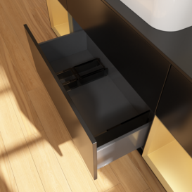 Тумба под раковину Villeroy & Boch Finion 160х50,1 см с подсветкой МДФ черный матовый лак/стекло черное матовое G742HFPD