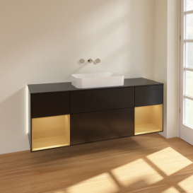 Тумба под раковину Villeroy & Boch Finion 160х50,1 см с подсветкой МДФ черный матовый лак/стекло черное матовое G742HFPD