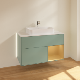 Тумба под раковину Villeroy & Boch Finion 100х50,1 см с подсветкой МДФ оливковый матовый лак/стекло белое матовое G371HFGM