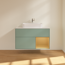 Тумба под раковину Villeroy & Boch Finion 100х50,1 см с подсветкой МДФ оливковый матовый лак/стекло белое матовое G371HFGM