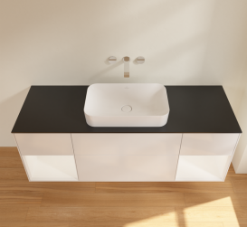 Тумба под раковину Villeroy & Boch Finion 160х50,1 см с подсветкой МДФ глянцевый белый лак/стекло черное матовое G742MTGF