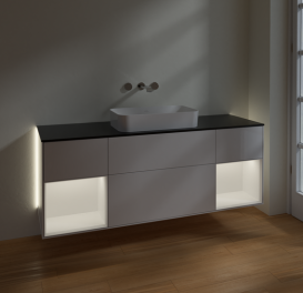 Тумба под раковину Villeroy & Boch Finion 160х50,1 см с подсветкой МДФ глянцевый белый лак/стекло черное матовое G742MTGF