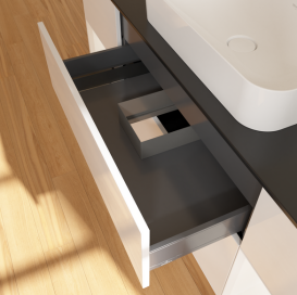 Тумба под раковину Villeroy & Boch Finion 160х50,1 см с подсветкой МДФ глянцевый белый лак/стекло черное матовое G742MTGF