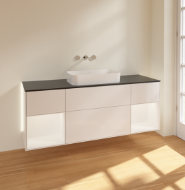 Тумба под раковину Villeroy & Boch Finion 160х50,1 см с подсветкой МДФ глянцевый белый лак/стекло черное матовое G742MTGF