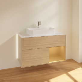 Тумба под раковину Villeroy & Boch Finion 100х50,1 см с подсветкой МДФ шпон дуба/стекло белое матовое G371HFPC