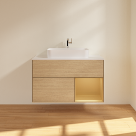 Тумба под раковину Villeroy & Boch Finion 100х50,1 см с подсветкой МДФ шпон дуба/стекло белое матовое G371HFPC