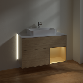 Тумба под раковину Villeroy & Boch Finion 100х50,1 см с подсветкой МДФ шпон дуба/стекло белое матовое G371HFPC