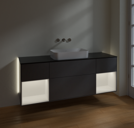 Тумба под раковину Villeroy & Boch Finion 160х50,1 см с подсветкой МДФ антрацит матовый лак/стекло черное матовое G742MTGK