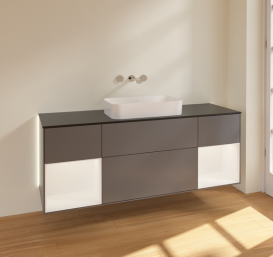 Тумба под раковину Villeroy & Boch Finion 160х50,1 см с подсветкой МДФ антрацит матовый лак/стекло черное матовое G742MTGK