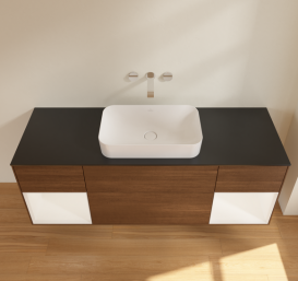 Тумба під раковину Villeroy & Boch Finion 160х50,1 см із підсвічуванням МДФ шпон волоського горіха/скло чорне матове G742MTGN