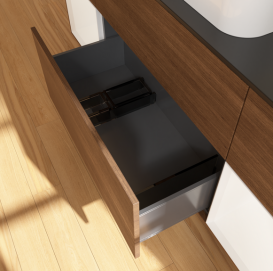 Тумба під раковину Villeroy & Boch Finion 160х50,1 см із підсвічуванням МДФ шпон волоського горіха/скло чорне матове G742MTGN