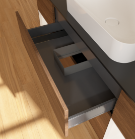 Тумба під раковину Villeroy & Boch Finion 160х50,1 см із підсвічуванням МДФ шпон волоського горіха/скло чорне матове G742MTGN