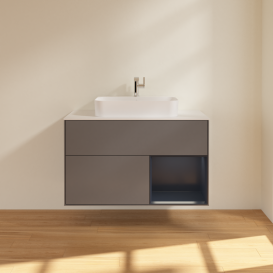 Тумба под раковину Villeroy & Boch Finion 100х50,1 см с подсветкой МДФ антрацит матовый лак/стекло белое матовое G371HGGK