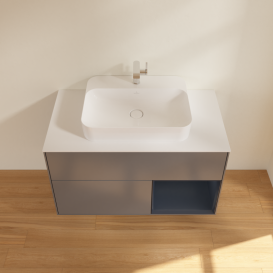 Тумба под раковину Villeroy & Boch Finion 100х50,1 см с подсветкой МДФ антрацит матовый лак/стекло белое матовое G371HGGK