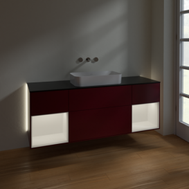 Тумба под раковину Villeroy & Boch Finion 160х50,1 см с подсветкой МДФ пион матовый лак/стекло черное матовое G742MTHB