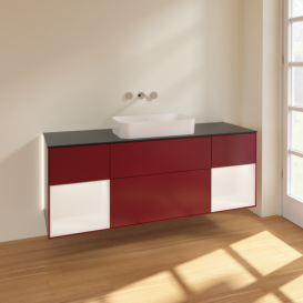 Тумба под раковину Villeroy & Boch Finion 160х50,1 см с подсветкой МДФ пион матовый лак/стекло черное матовое G742MTHB