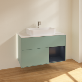 Тумба под раковину Villeroy & Boch Finion 100х50,1 см с подсветкой МДФ оливковый матовый лак/стекло белое матовое G371HGGM