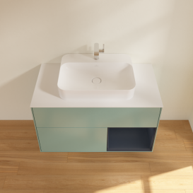 Тумба под раковину Villeroy & Boch Finion 100х50,1 см с подсветкой МДФ оливковый матовый лак/стекло белое матовое G371HGGM