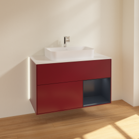 Тумба под раковину Villeroy & Boch Finion 100х50,1 см с подсветкой МДФ пион матовый лак/стекло белое матовое G371HGHB