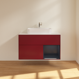 Тумба под раковину Villeroy & Boch Finion 100х50,1 см с подсветкой МДФ пион матовый лак/стекло белое матовое G371HGHB