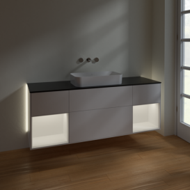 Тумба під раковину Villeroy & Boch Finion 160х50,1 см із підсвічуванням МДФ білий матовий лак/скло чорне матове G742MTMT