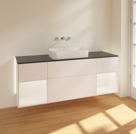Тумба під раковину Villeroy & Boch Finion 160х50,1 см із підсвічуванням МДФ білий матовий лак/скло чорне матове G742MTMT
