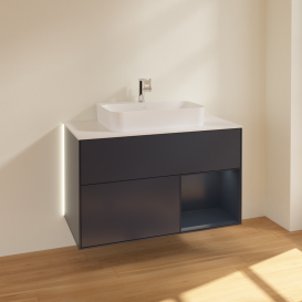 Тумба под раковину Villeroy & Boch Finion 100х50,1 см с подсветкой МДФ темно-синий матовый лак/стекло белое матовое G371HGHG