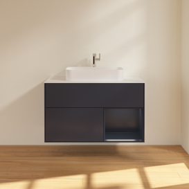 Тумба под раковину Villeroy & Boch Finion 100х50,1 см с подсветкой МДФ темно-синий матовый лак/стекло белое матовое G371HGHG