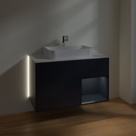 Тумба под раковину Villeroy & Boch Finion 100х50,1 см с подсветкой МДФ темно-синий матовый лак/стекло белое матовое G371HGHG