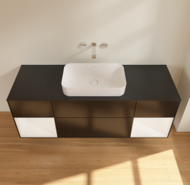 Тумба под раковину Villeroy & Boch Finion 160х50,1 см с подсветкой МДФ черный матовый лак/стекло черное матовое G742MTPD