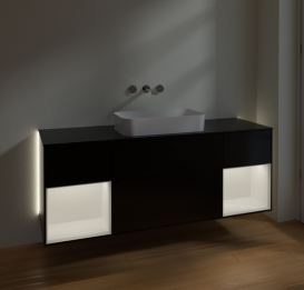Тумба под раковину Villeroy & Boch Finion 160х50,1 см с подсветкой МДФ черный матовый лак/стекло черное матовое G742MTPD