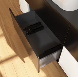 Тумба под раковину Villeroy & Boch Finion 160х50,1 см с подсветкой МДФ черный матовый лак/стекло черное матовое G742MTPD