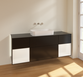 Тумба под раковину Villeroy & Boch Finion 160х50,1 см с подсветкой МДФ черный матовый лак/стекло черное матовое G742MTPD