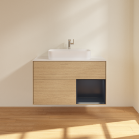 Тумба под раковину Villeroy & Boch Finion 100х50,1 см с подсветкой МДФ шпон дуба/стекло белое матовое G371HGPC