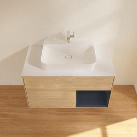 Тумба под раковину Villeroy & Boch Finion 100х50,1 см с подсветкой МДФ шпон дуба/стекло белое матовое G371HGPC