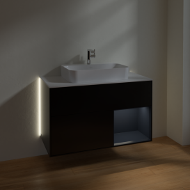 Тумба под раковину Villeroy & Boch Finion 100х50,1 см с подсветкой МДФ черный матовый лак/стекло белое матовое G371HGPD