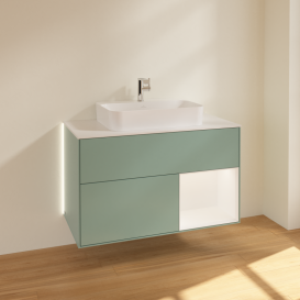 Тумба под раковину Villeroy & Boch Finion 100х50,1 см с подсветкой МДФ оливковый матовый лак/стекло белое матовое G371MTGM